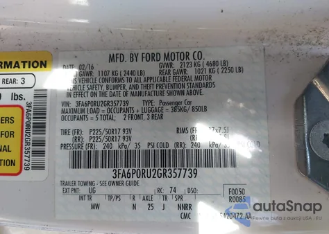 2016 Ford Fusion Hybrid Titanium from USA, damaged, VIN 3FA6P0RU2GR357739